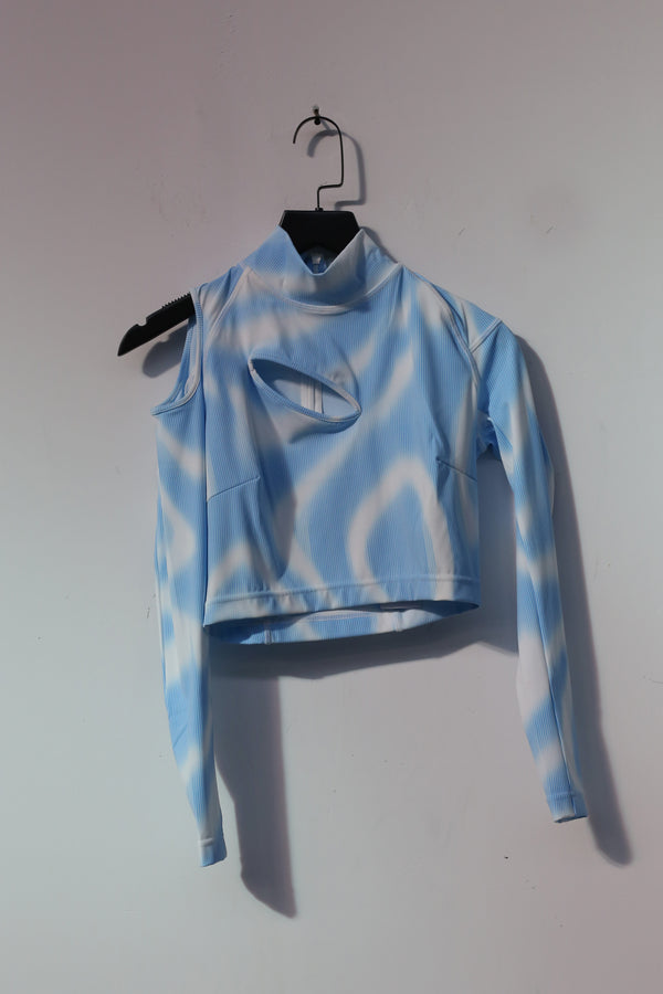 CHENPENG Water Wave Performance Stretch Top CP21AWS007CPC412 Corrugated Blue